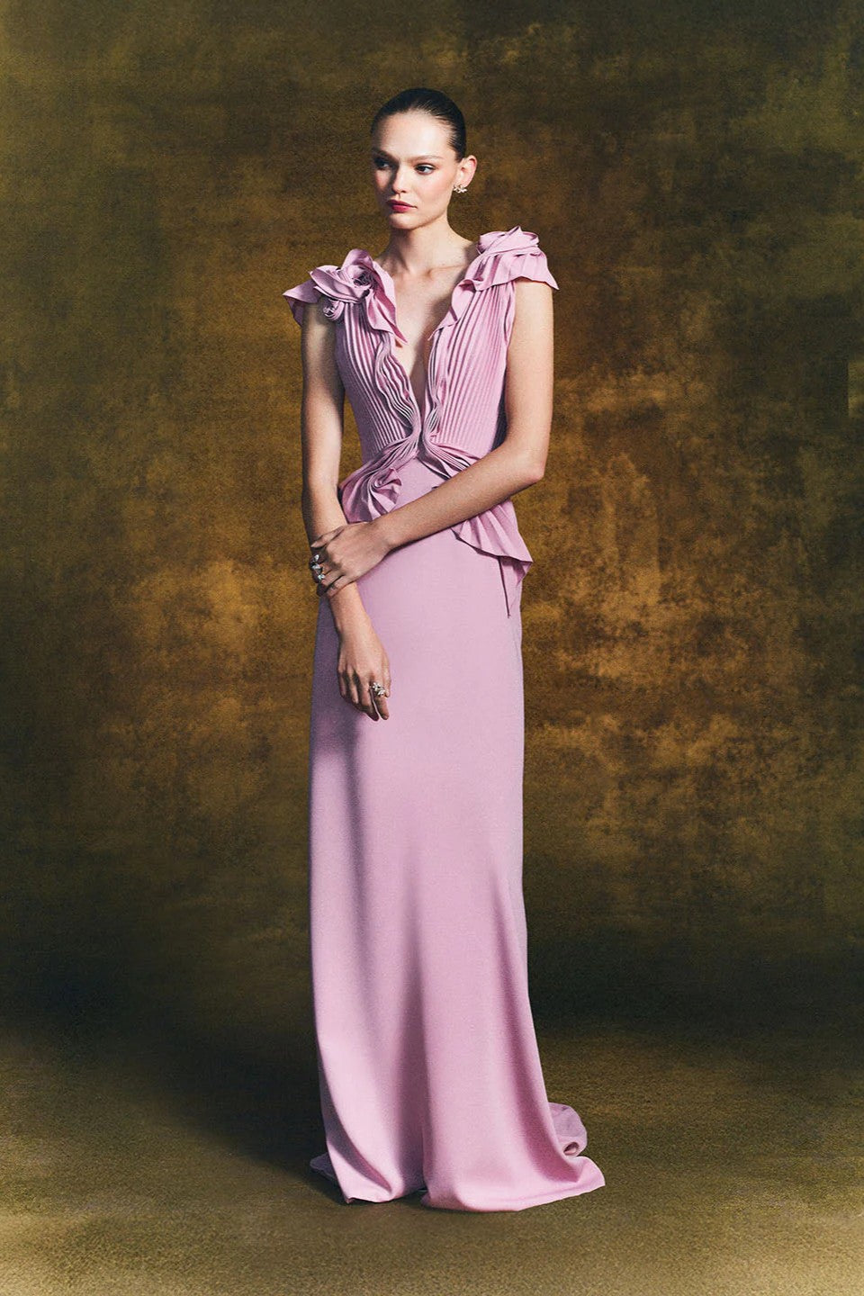 V-Neck Crepe Gown