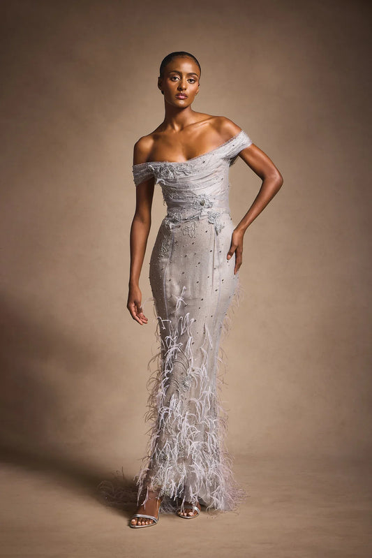 Off Shoulder Chiffon Gown