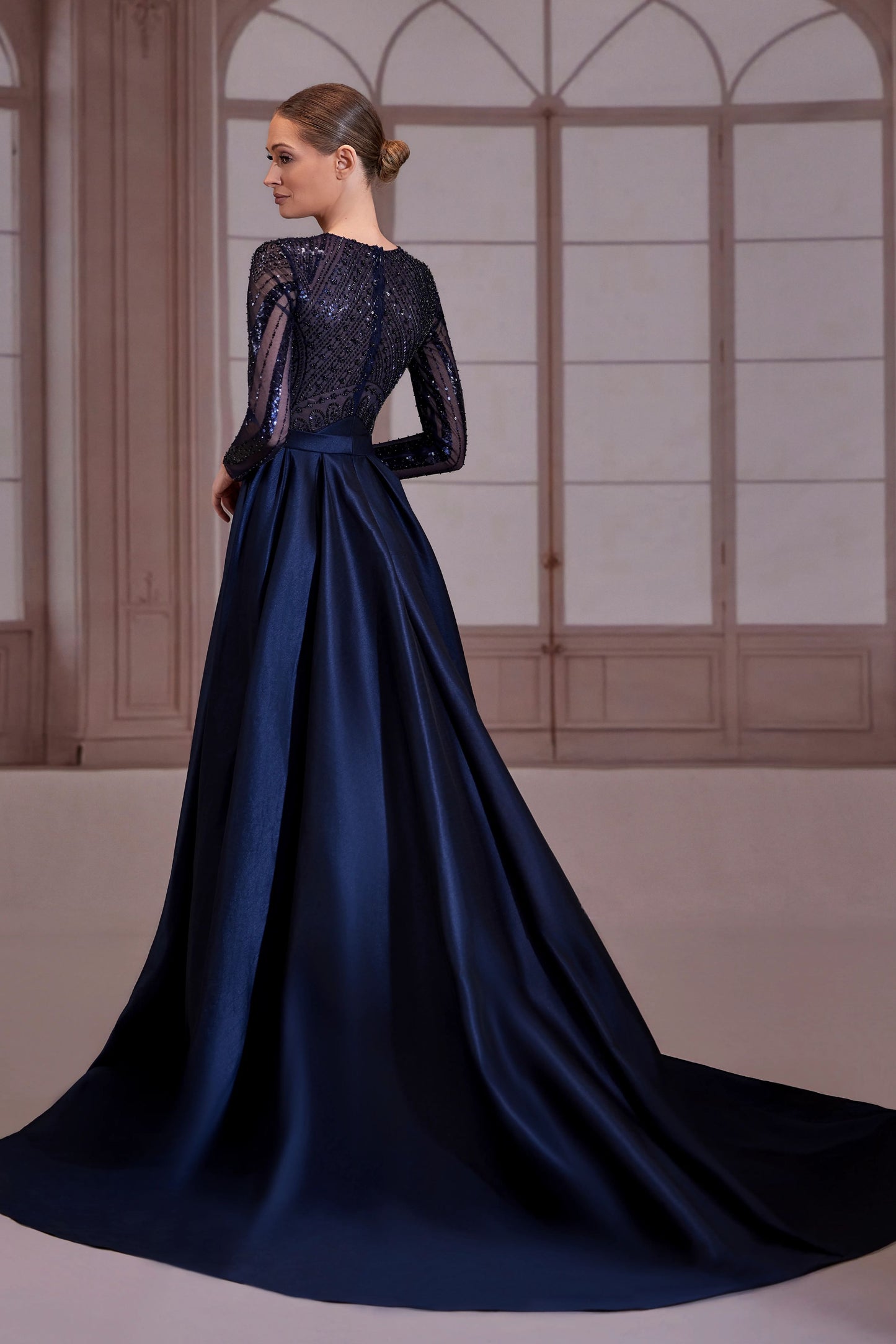Navy Blue Dress with Beaded Bodice