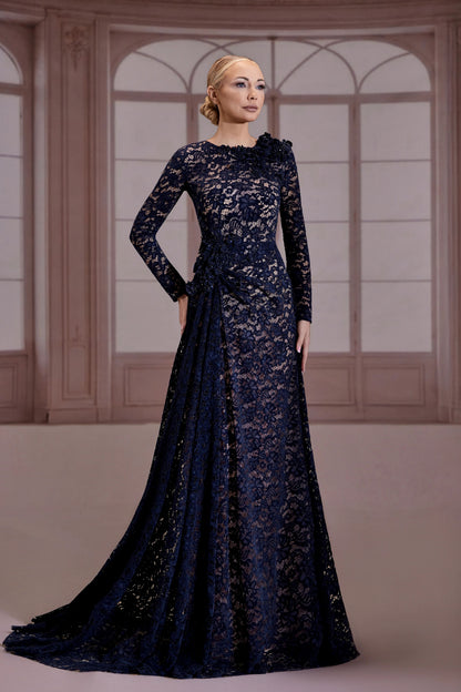 Navy Blue Floral Lace Dress