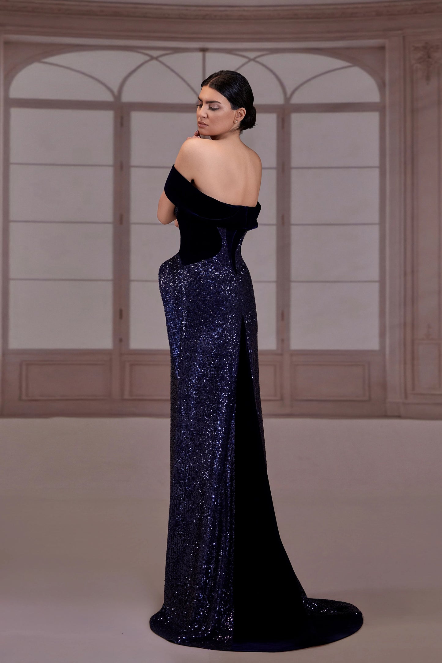 Navy Blue Off-The-Shoulder Dress