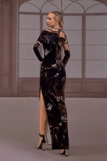 Black & Brown Illusion Velvet Dress