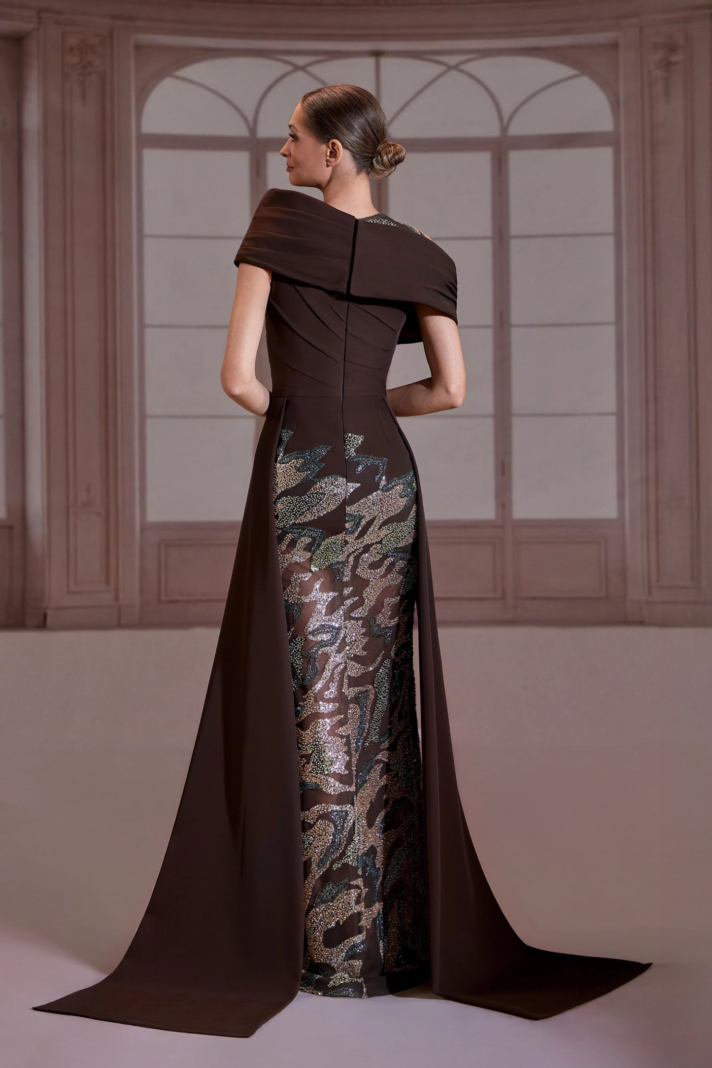 Brown Sheer Embellished Dress