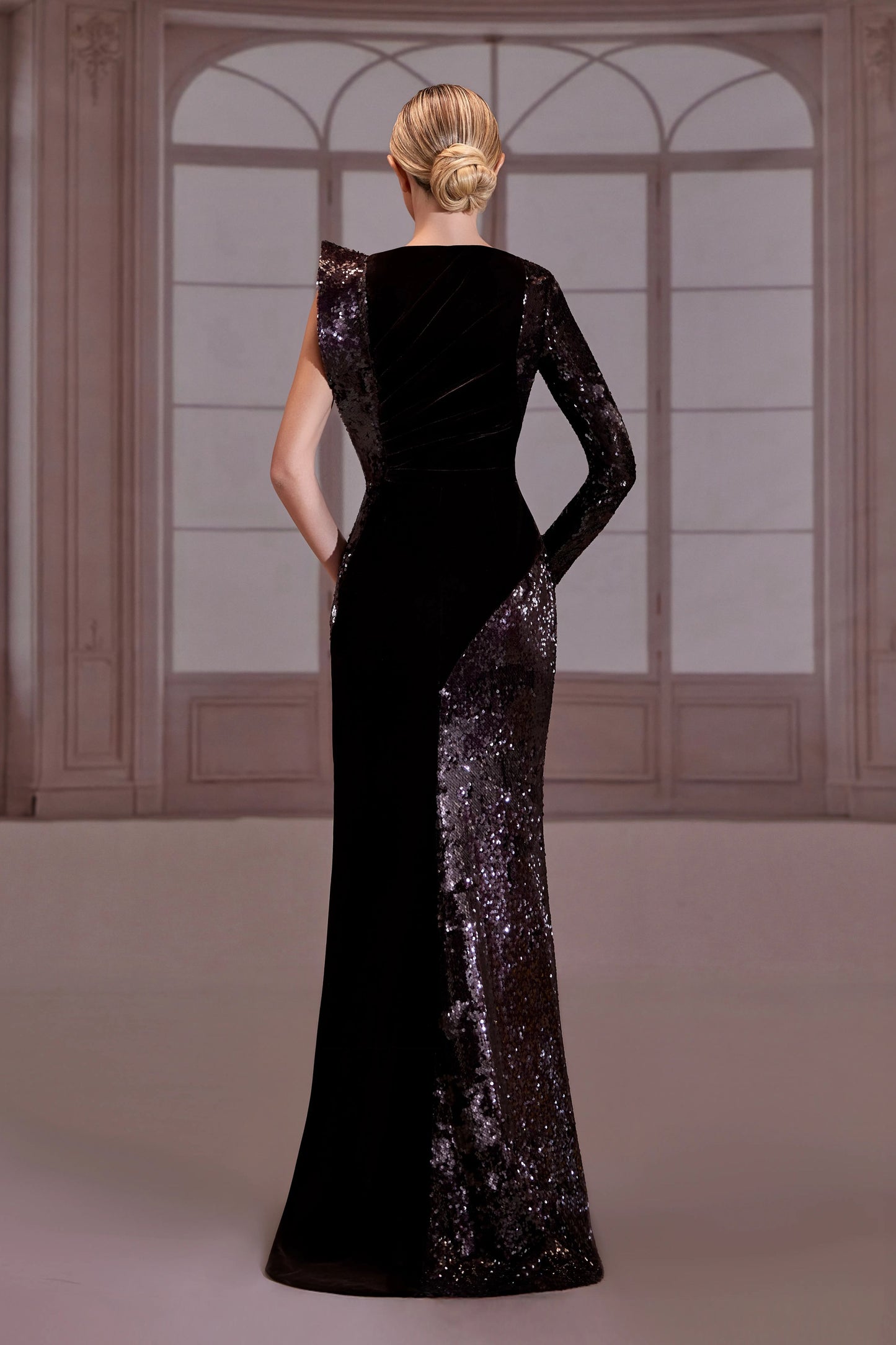 Brown Draped Velvet Dress