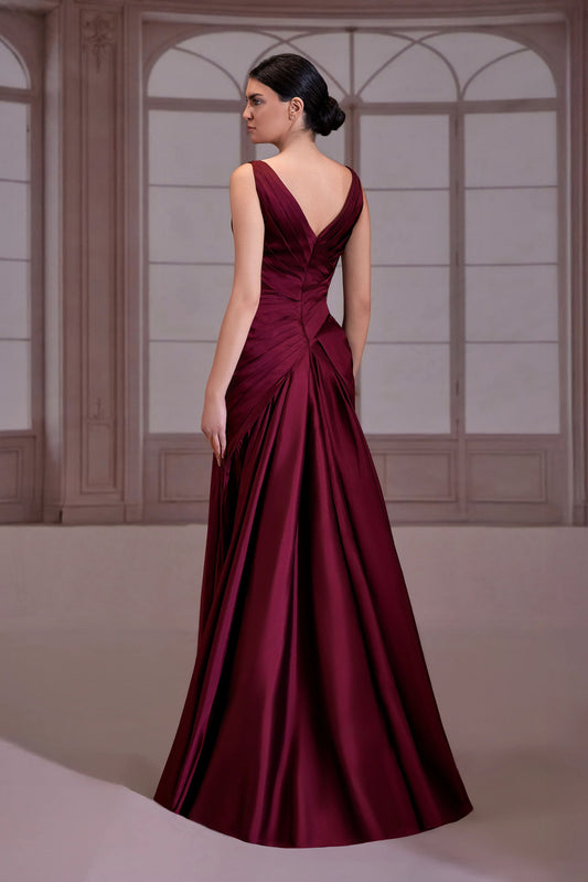 Plum Taffeta V-Neck Dress