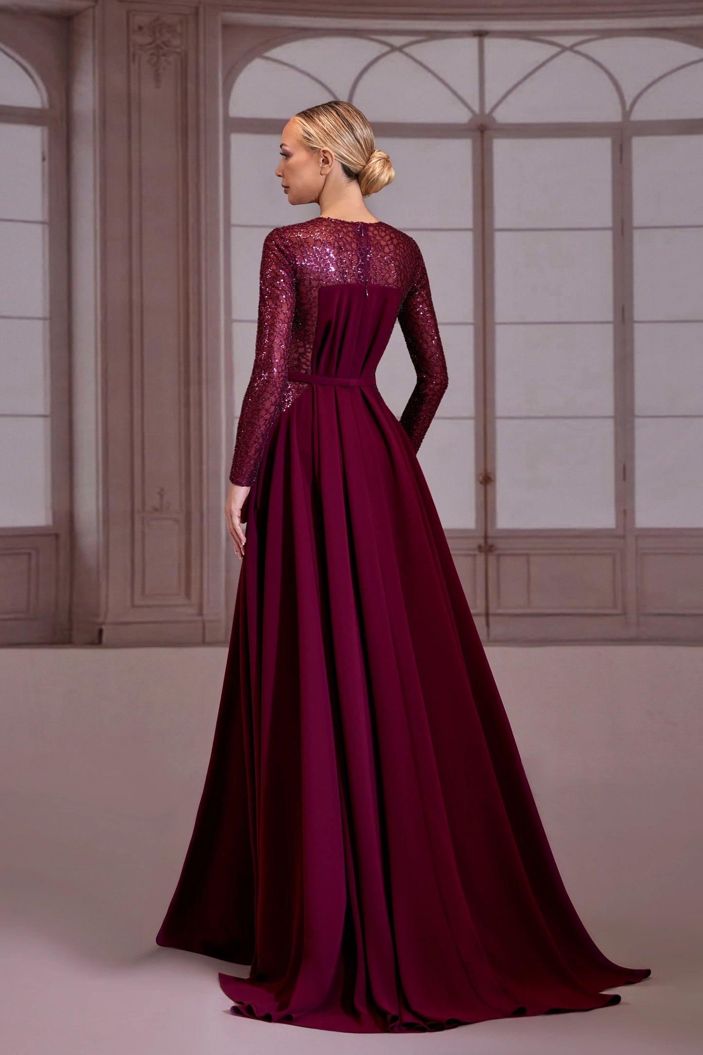 Plum Beaded Long Sleeve Dress