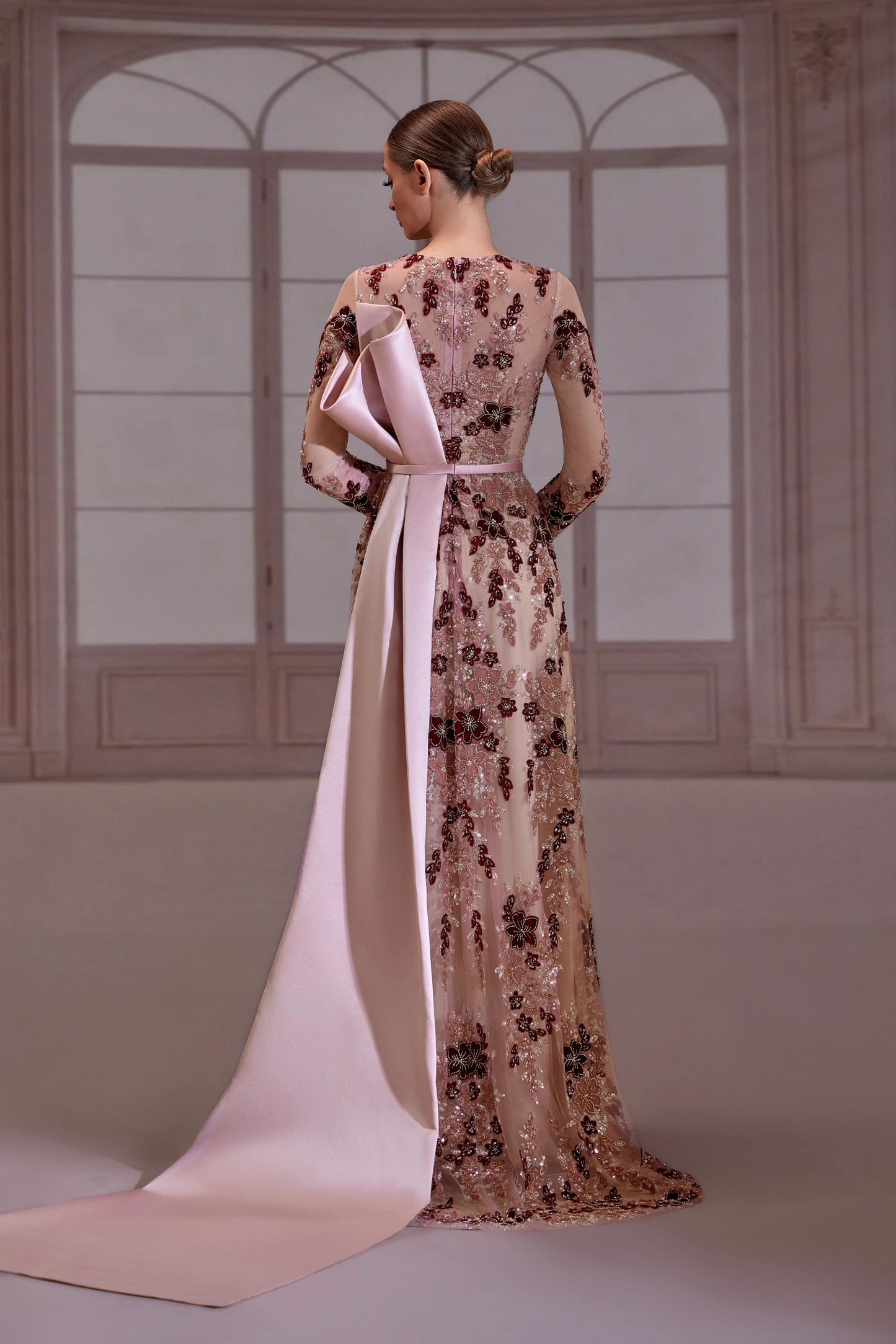 Pink Sheer Long-Sleeve Dress