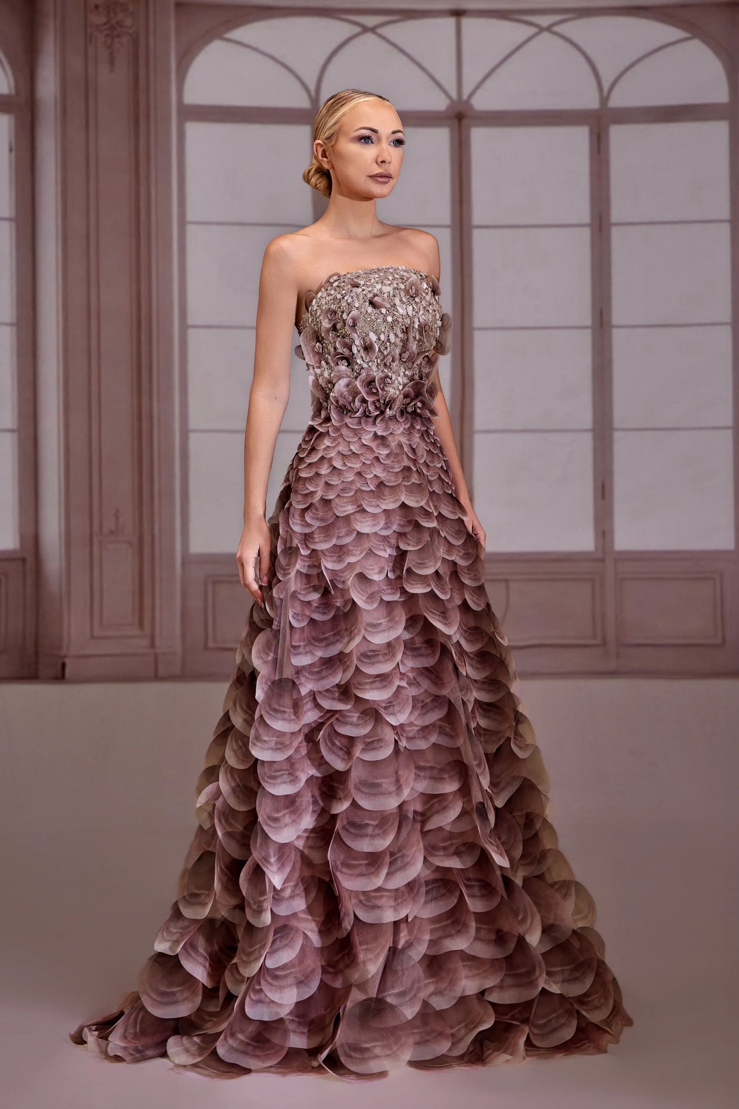 Pink Strapless Beaded Dress