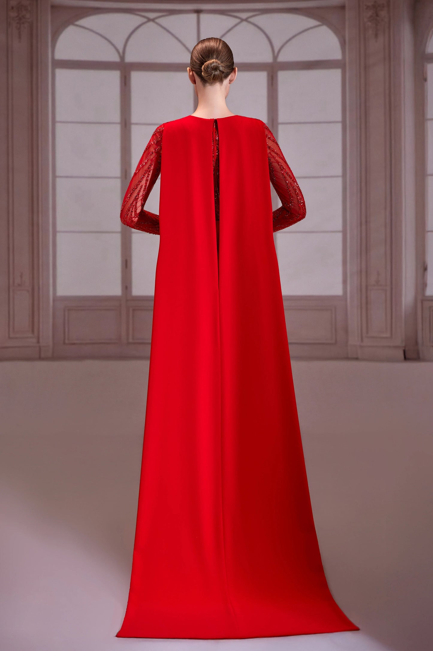 Red Long Beaded Sleeve Dress