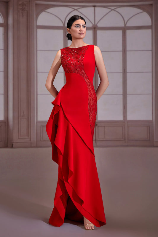 Red Asymmetrical Crepe Dress