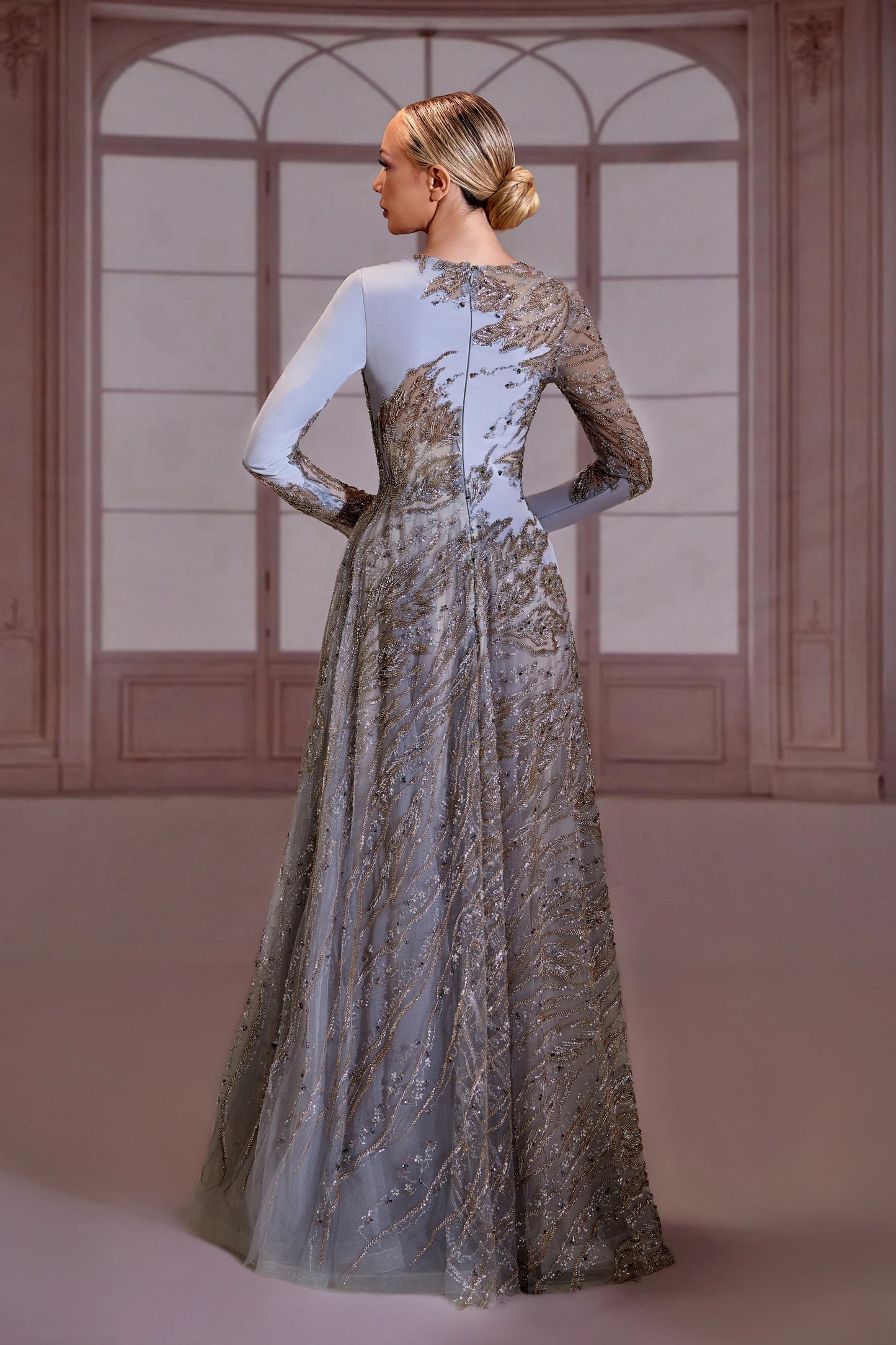 Silver Long Sleeve A-Line Dress
