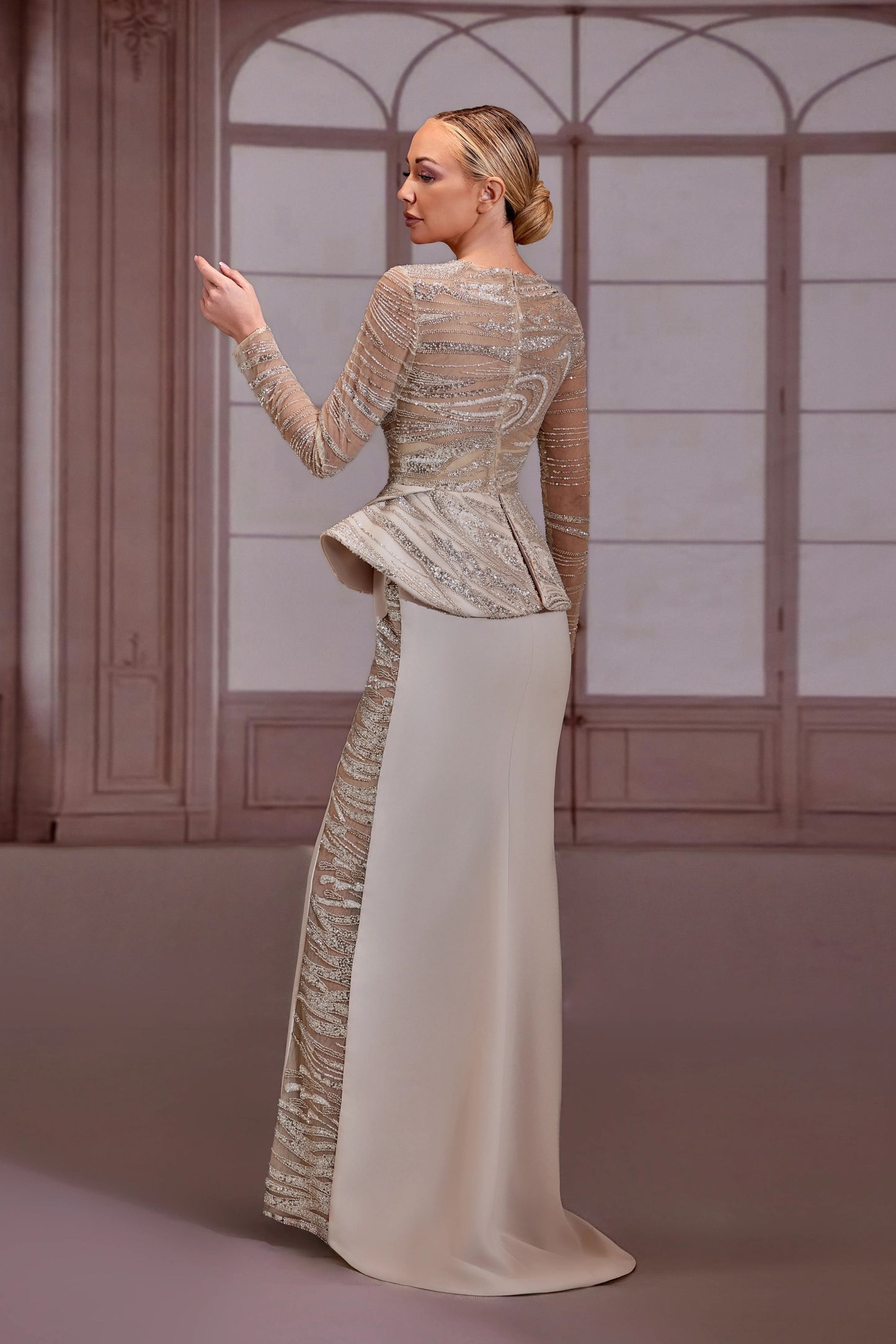 Champagne-Beige Embellished Dress