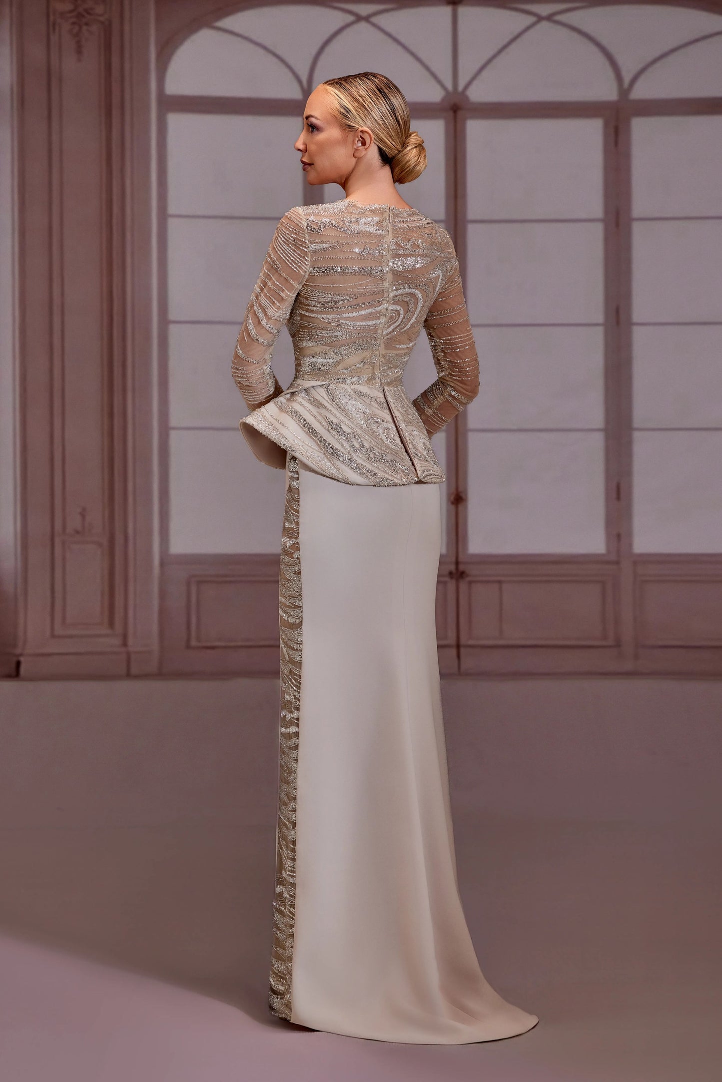 Champagne-Beige Embellished Dress