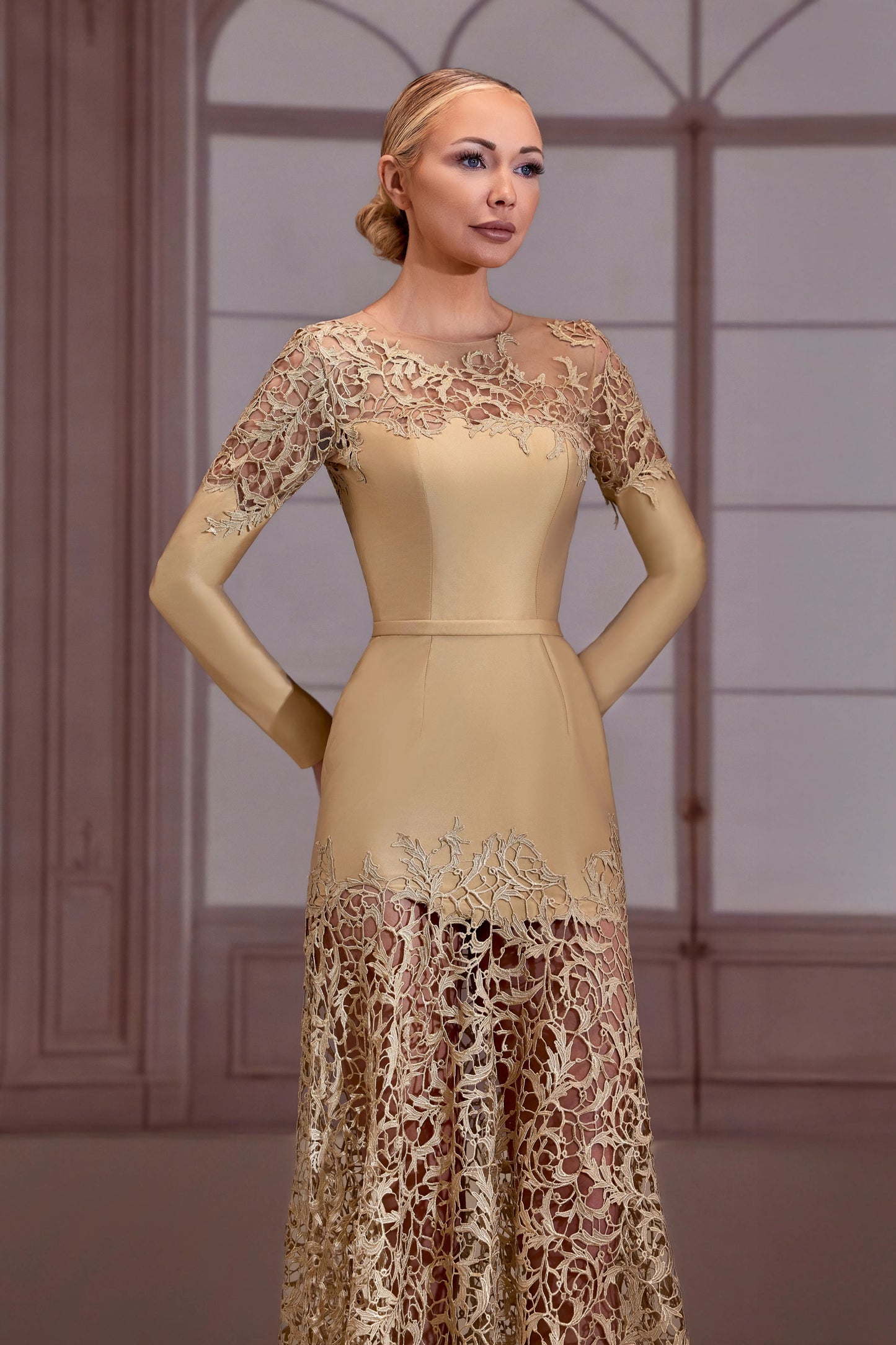 Golden Beehive Lace Dress