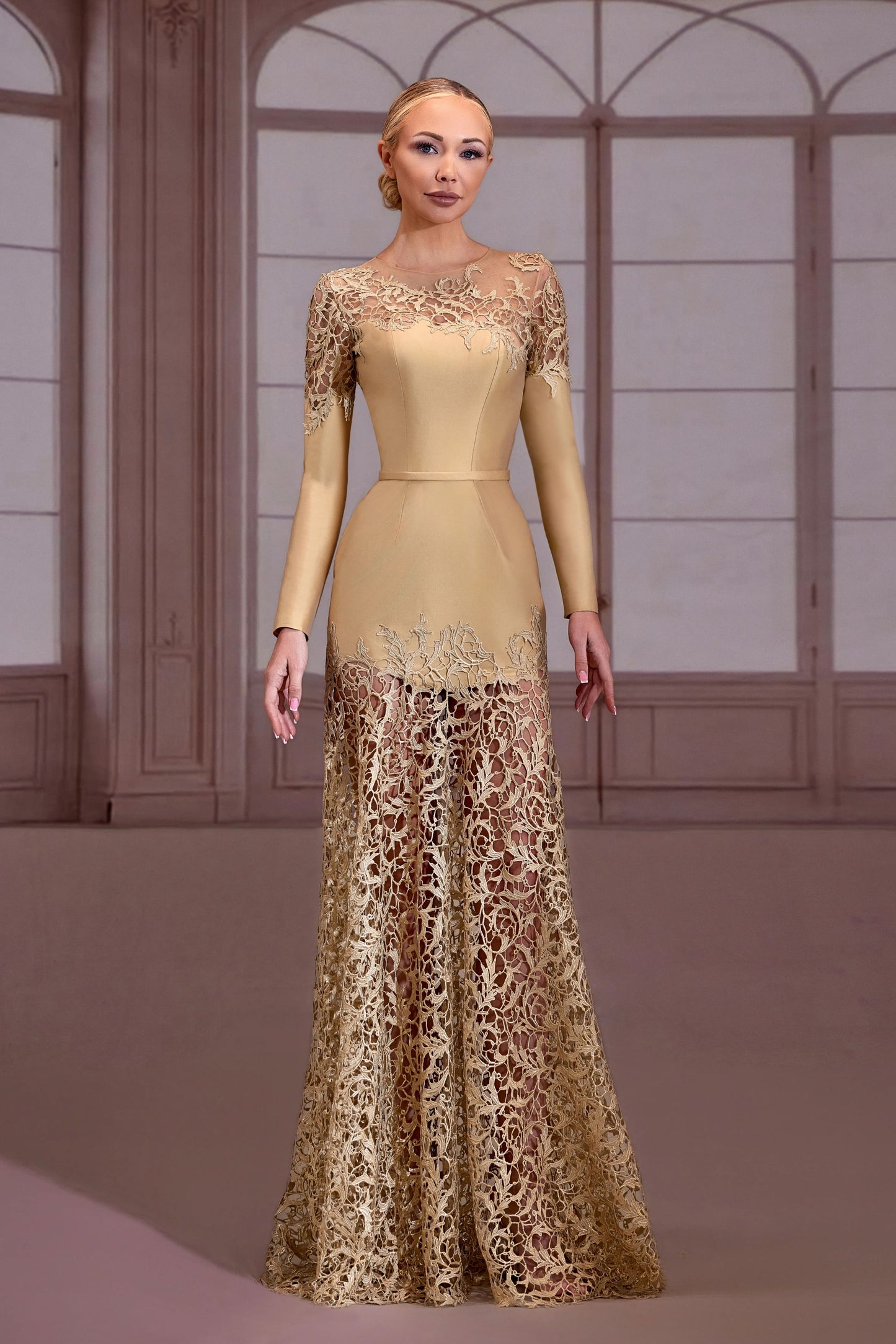 Golden Beehive Lace Dress