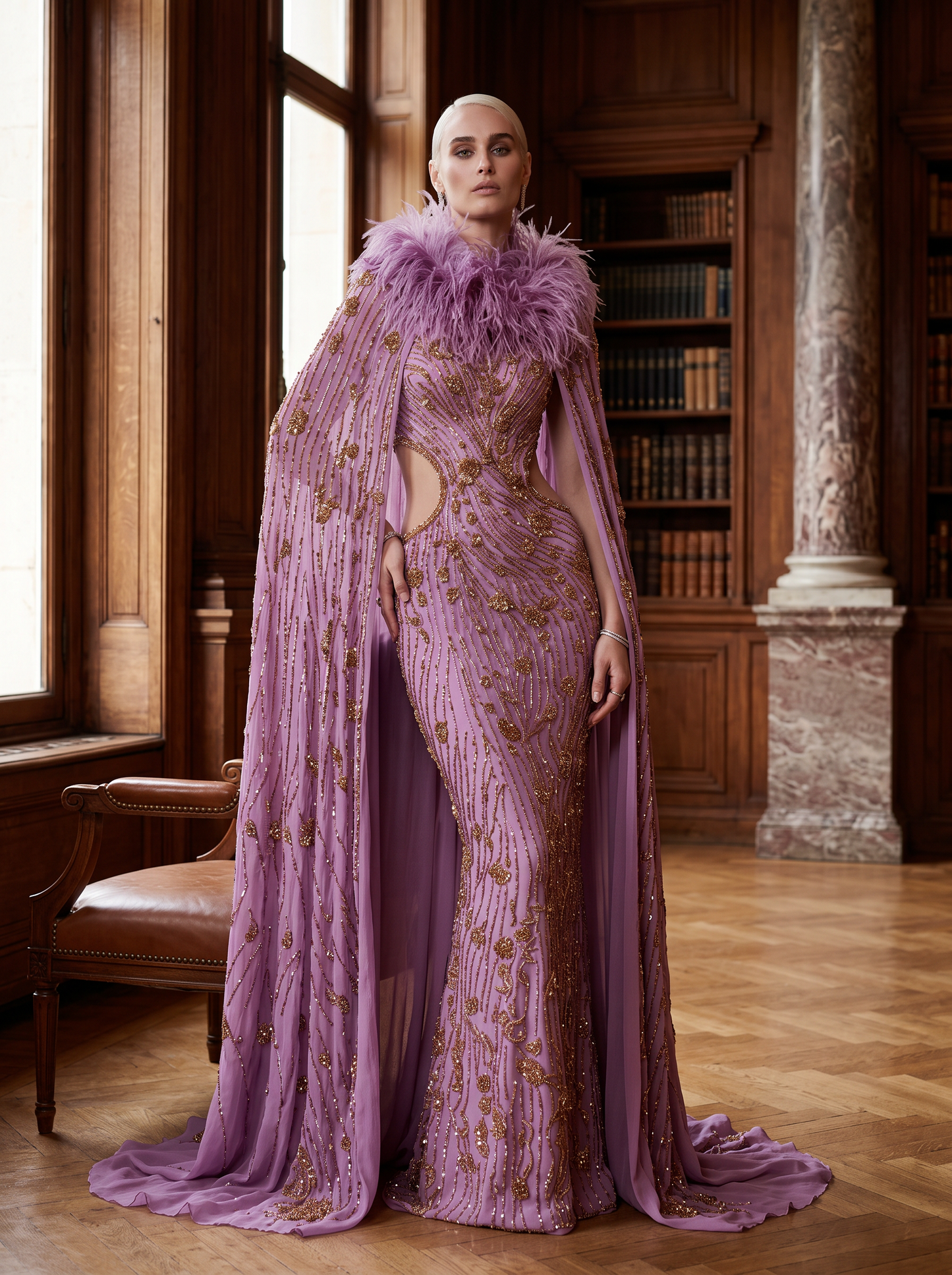 Long Caped Sleeve Gown