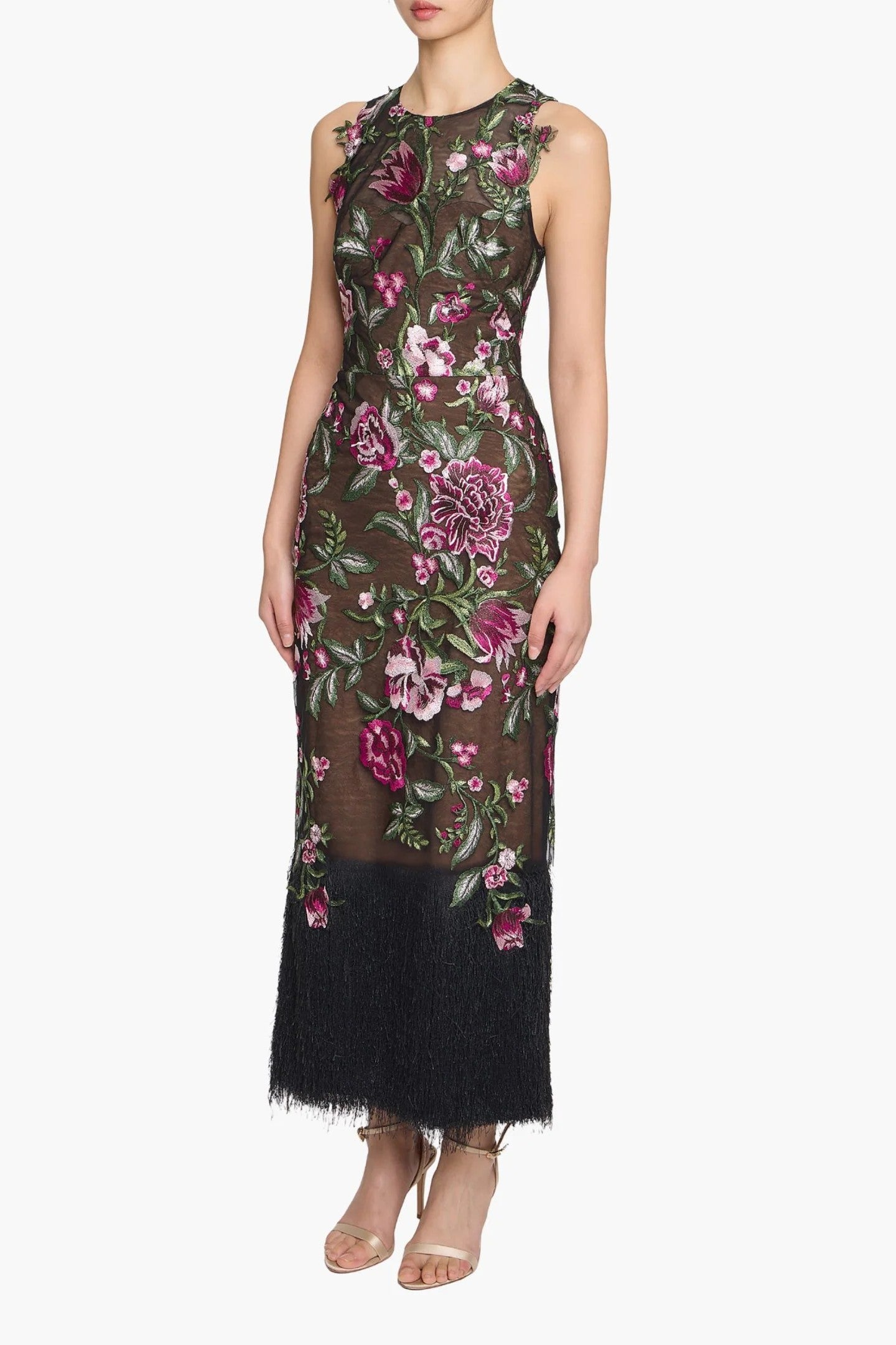 Embroidered Fringe Midi Dress