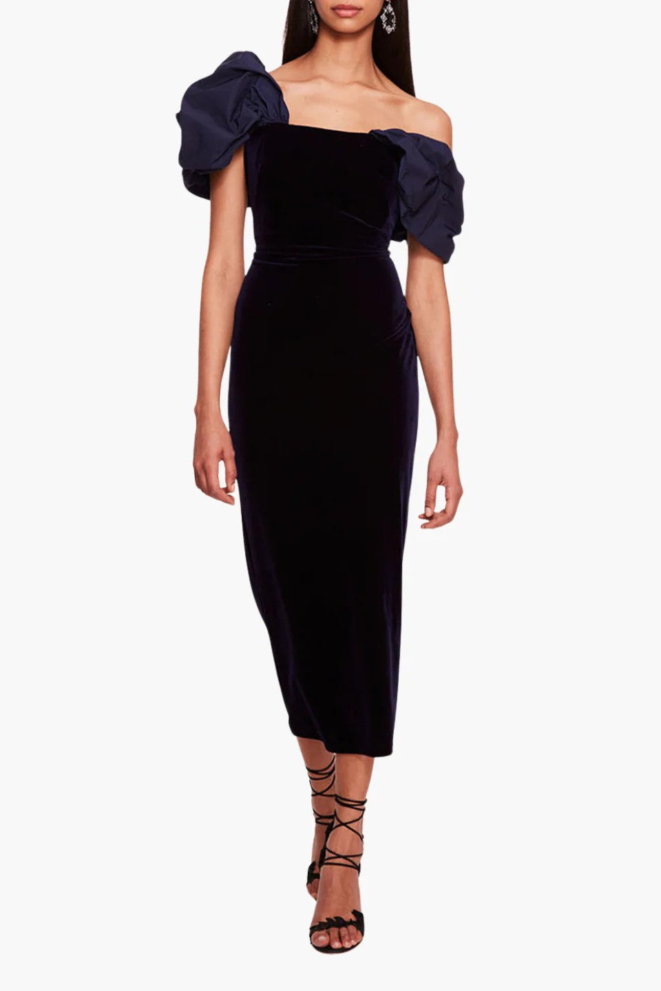 Asymmetrical Velvet Midi Dress
