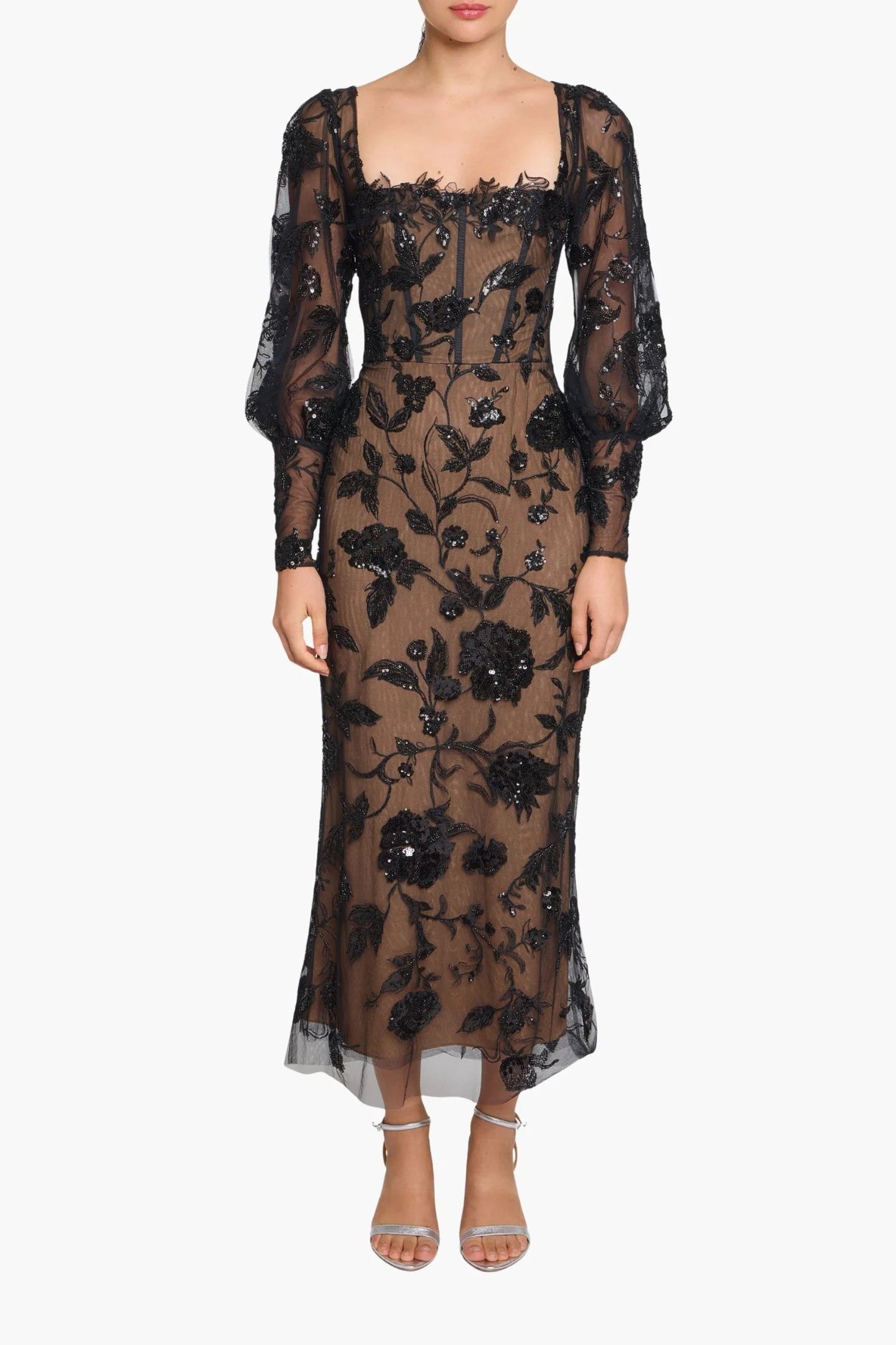 Long Sleeve Corset Embellished Dress