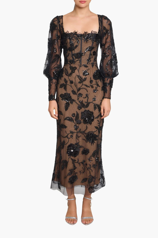 Long Sleeve Corset Embellished Dress