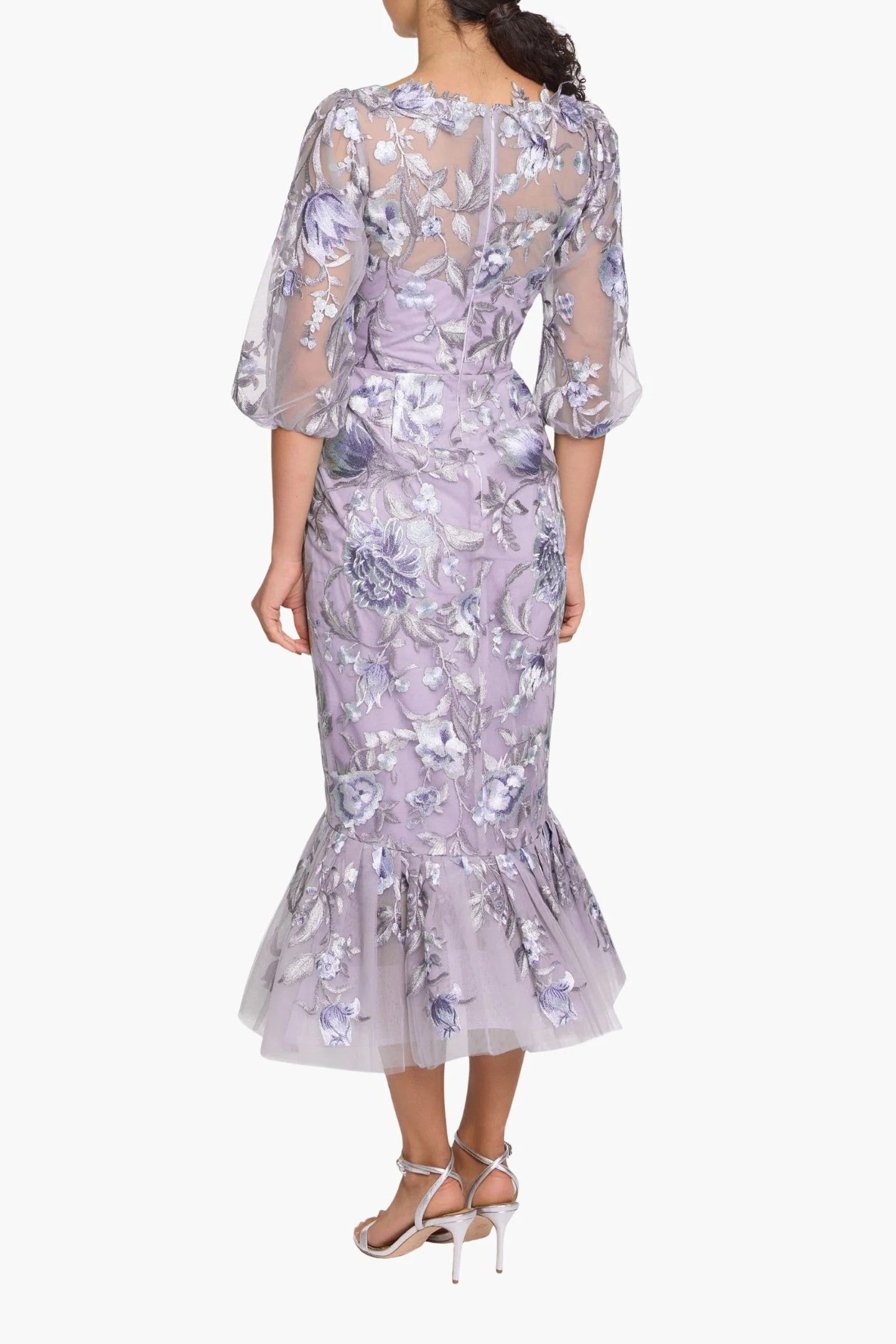Embroidered Puff Sleeve Midi Dress