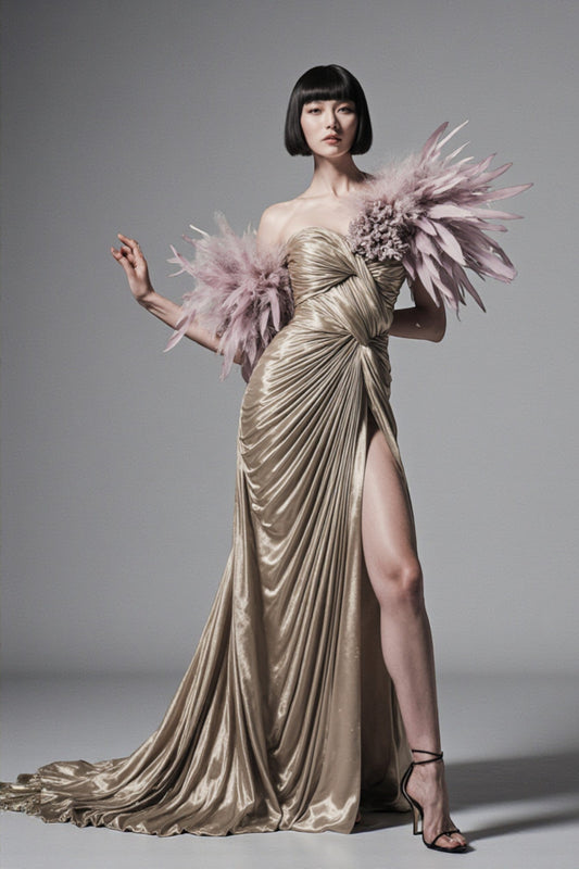 Feathered Sleeve Gown