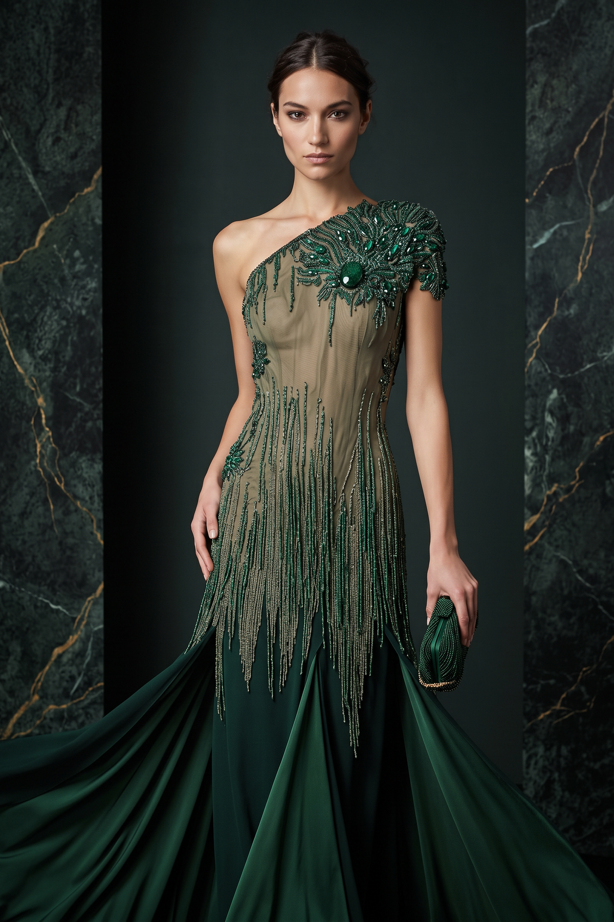 One Shoulder Sleeved Gown
