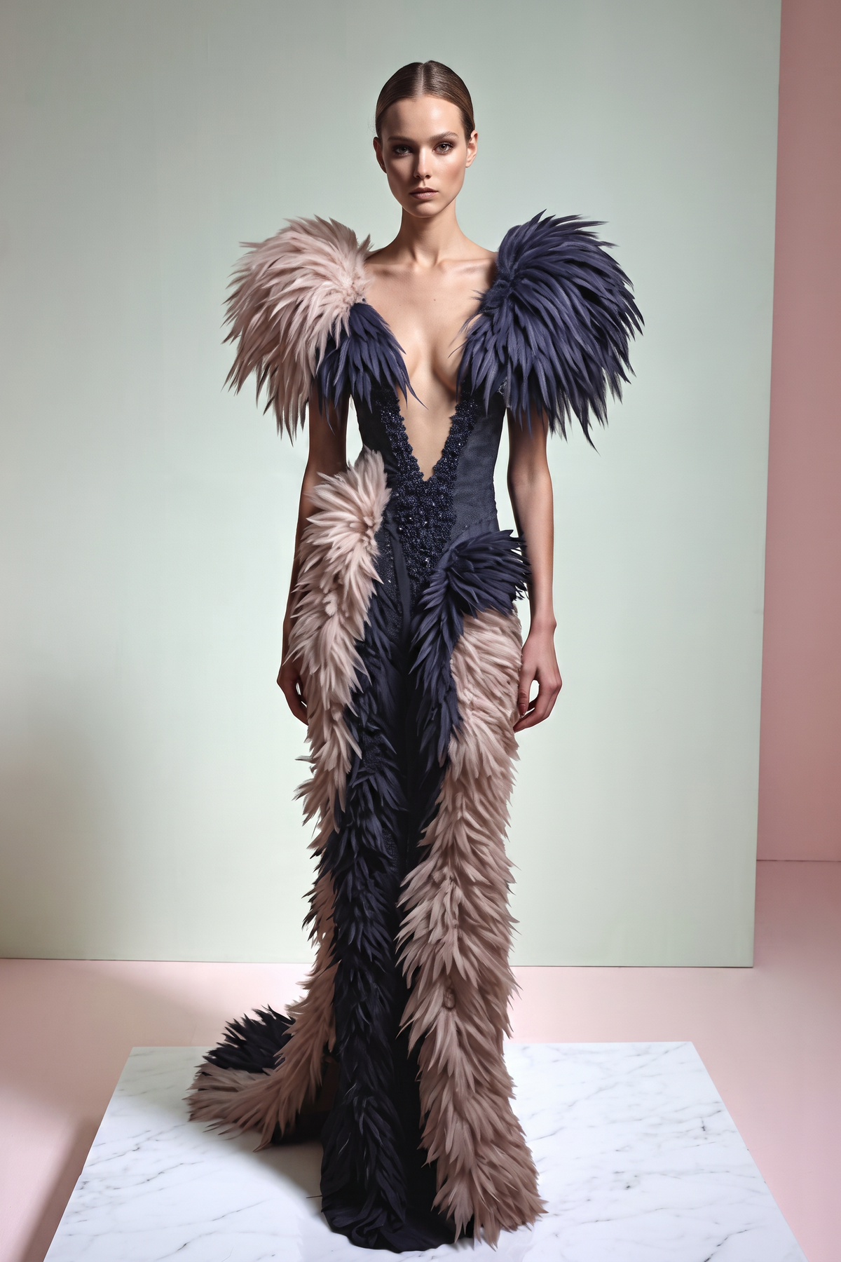 Sleeved Feathered Gown