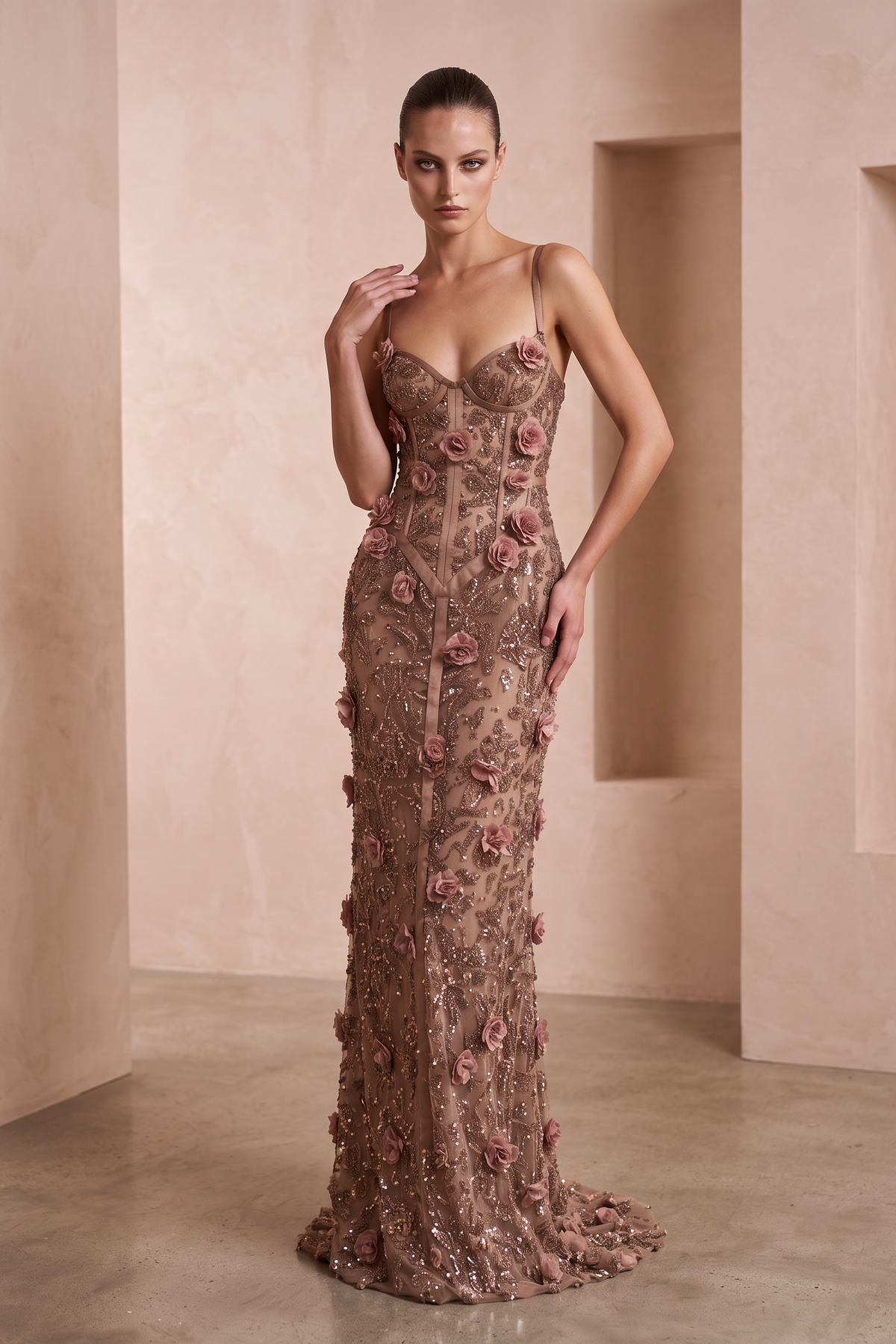 Floral Applique Corset Gown
