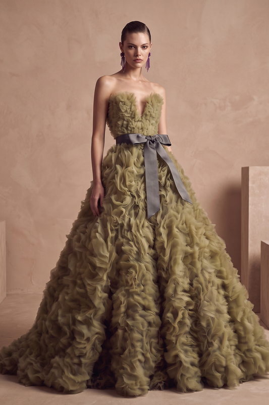 Strapless Ruffled Ball Gown