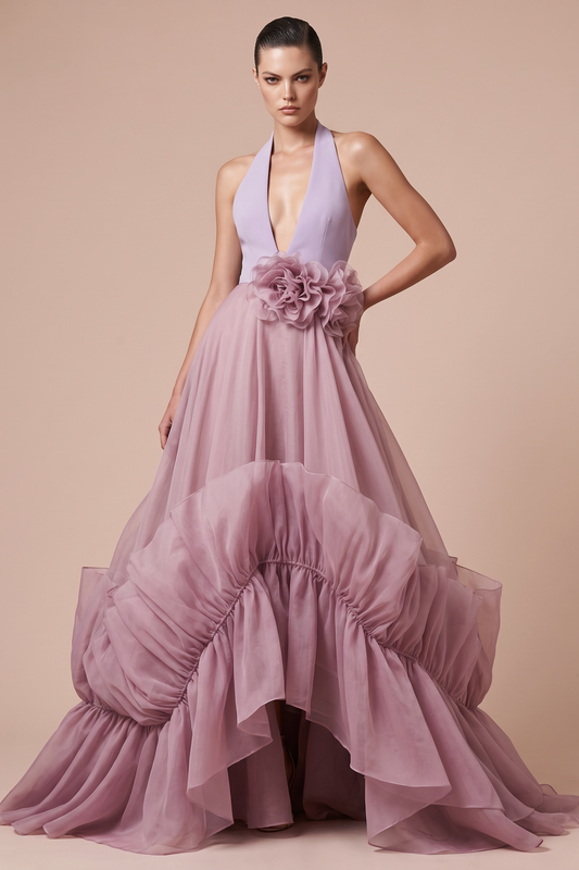 Sleeveless Ruffled A-Line Gown