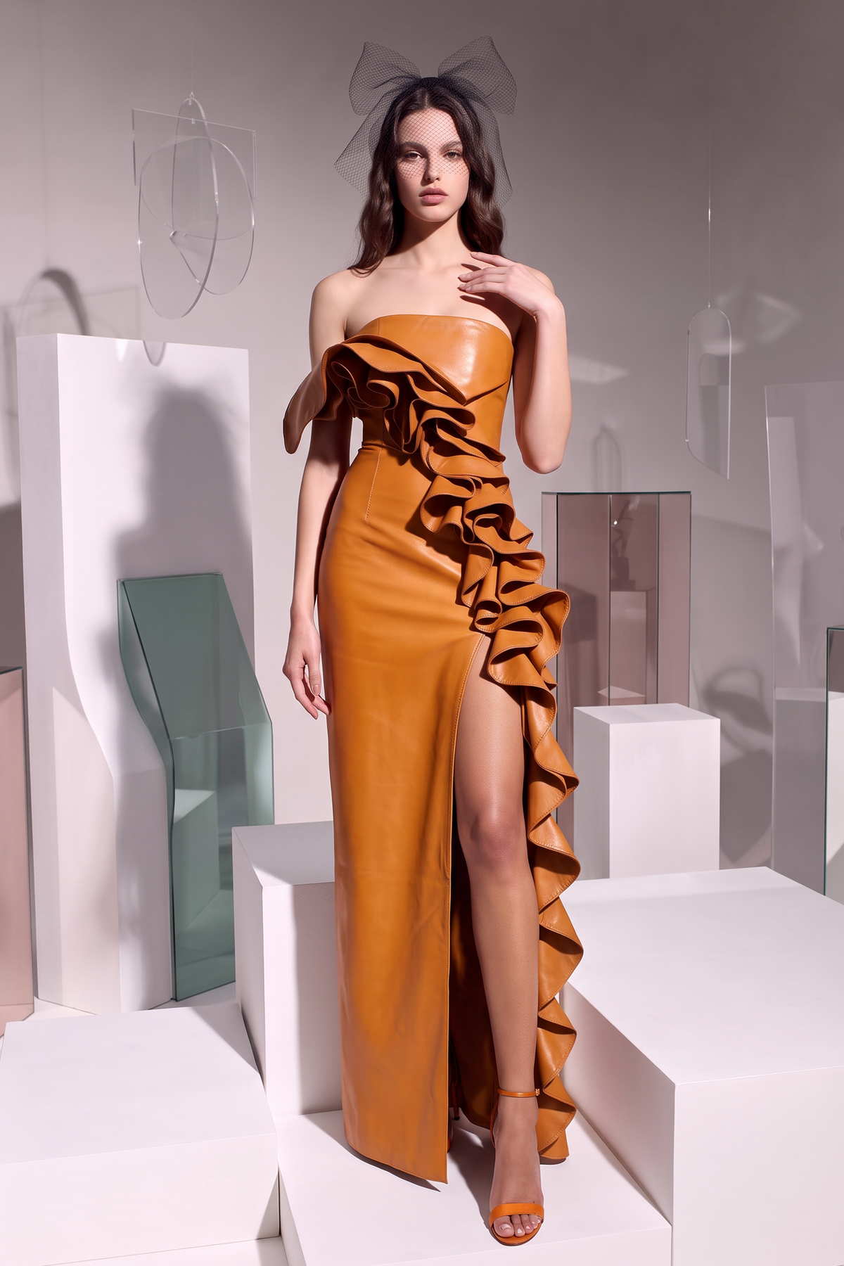 Strapless Cascade Ruffle Gown
