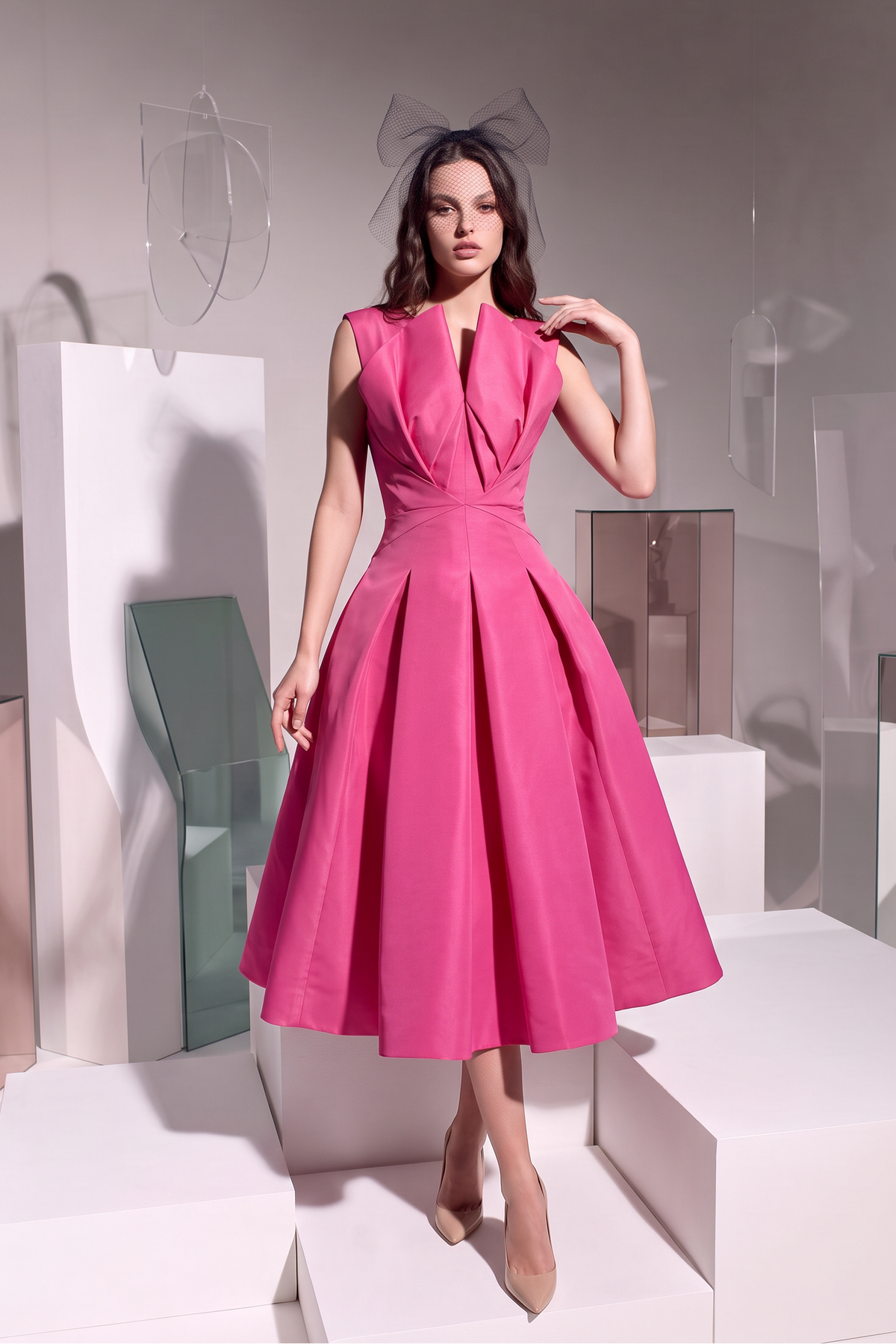 Pleated Sleeveless Midi Dress