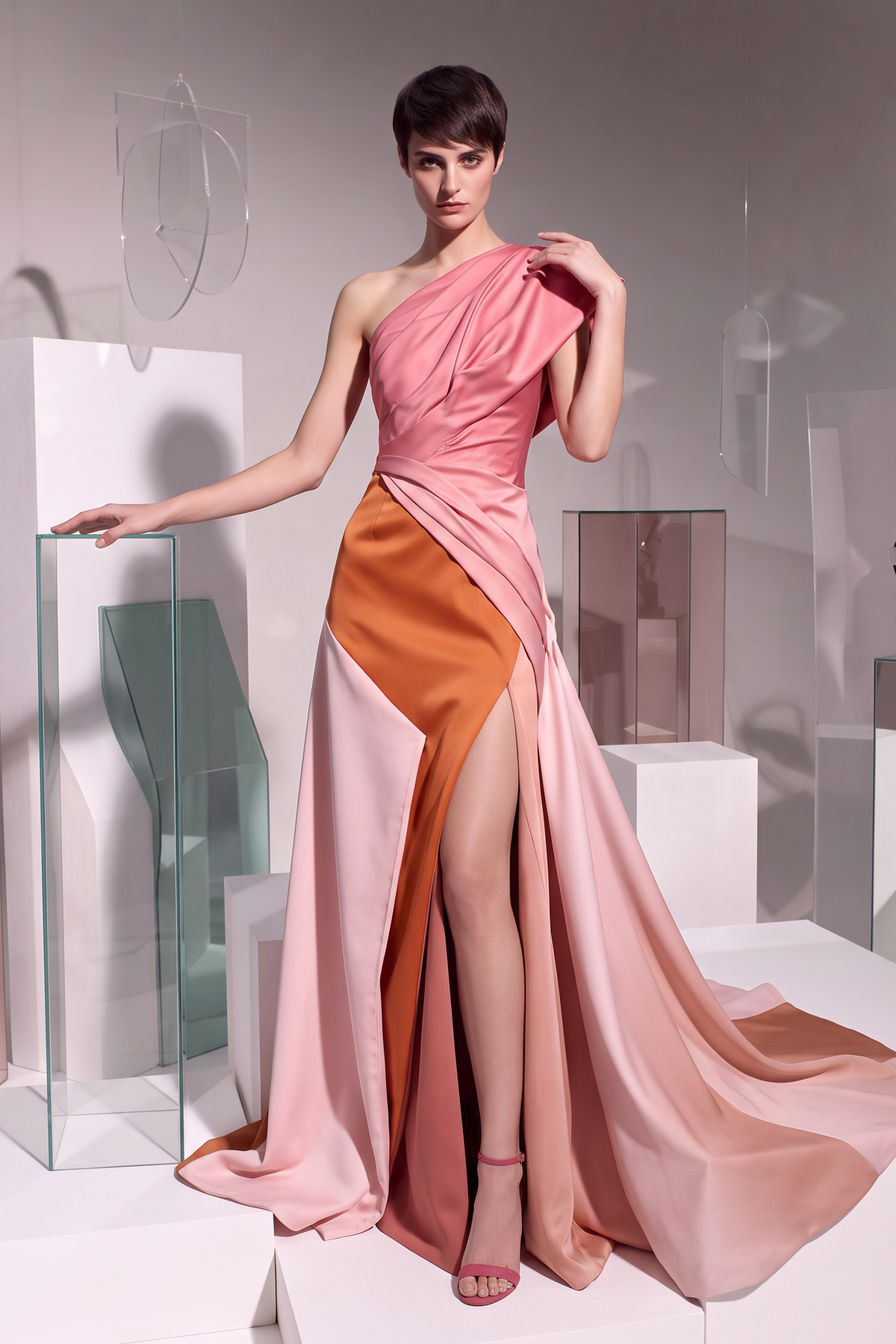 One-Shoulder Draped Slit Gown