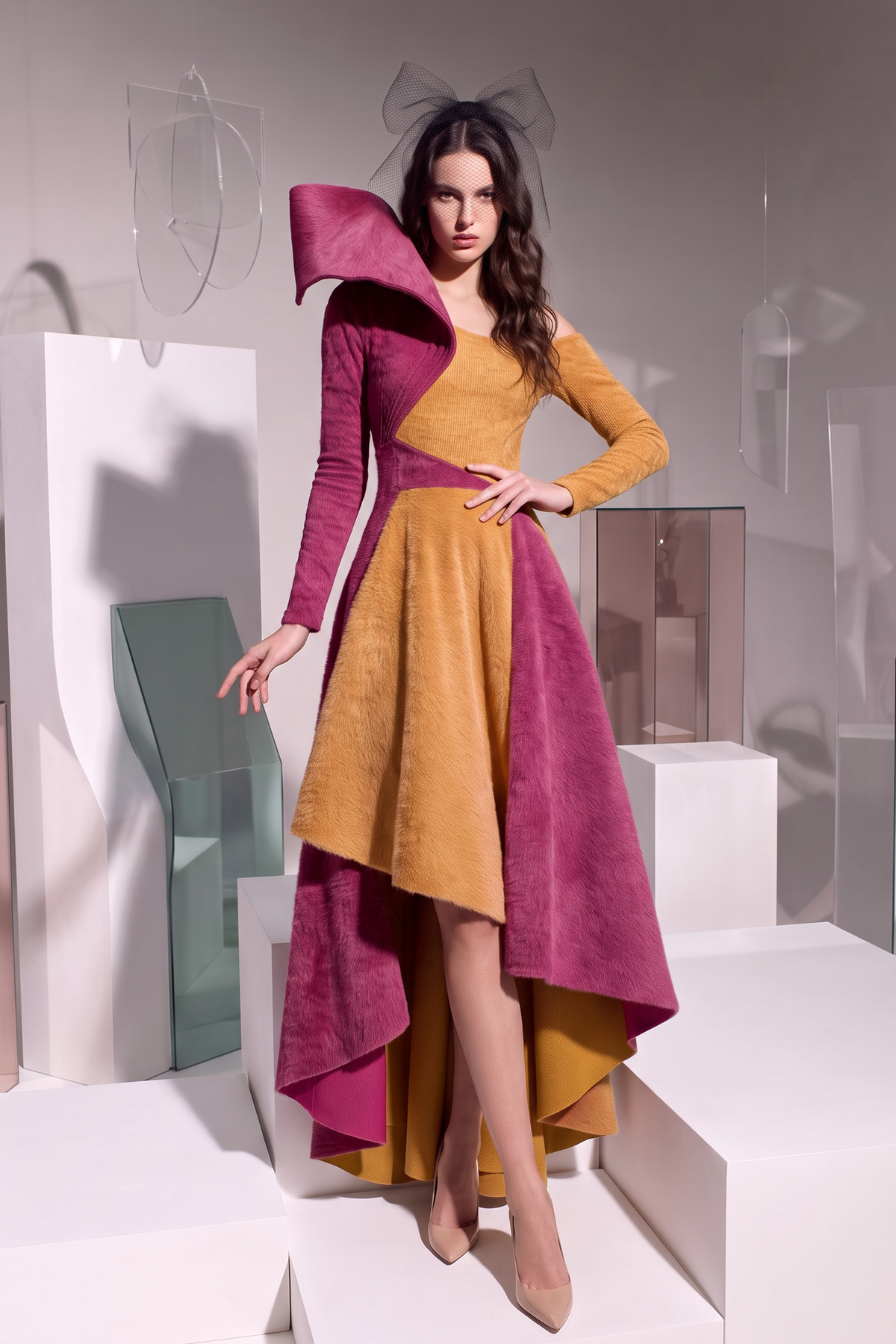 Sculpted Collar High-Low Gown
