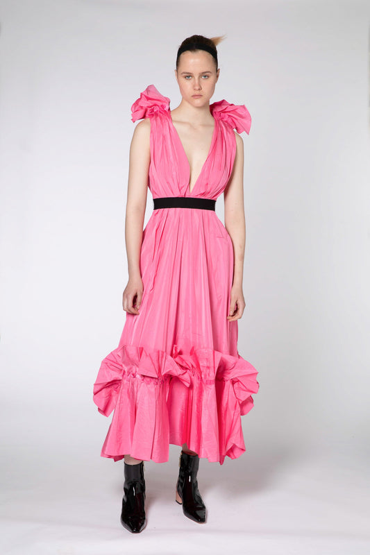 Plunging Neckline Midi Dress