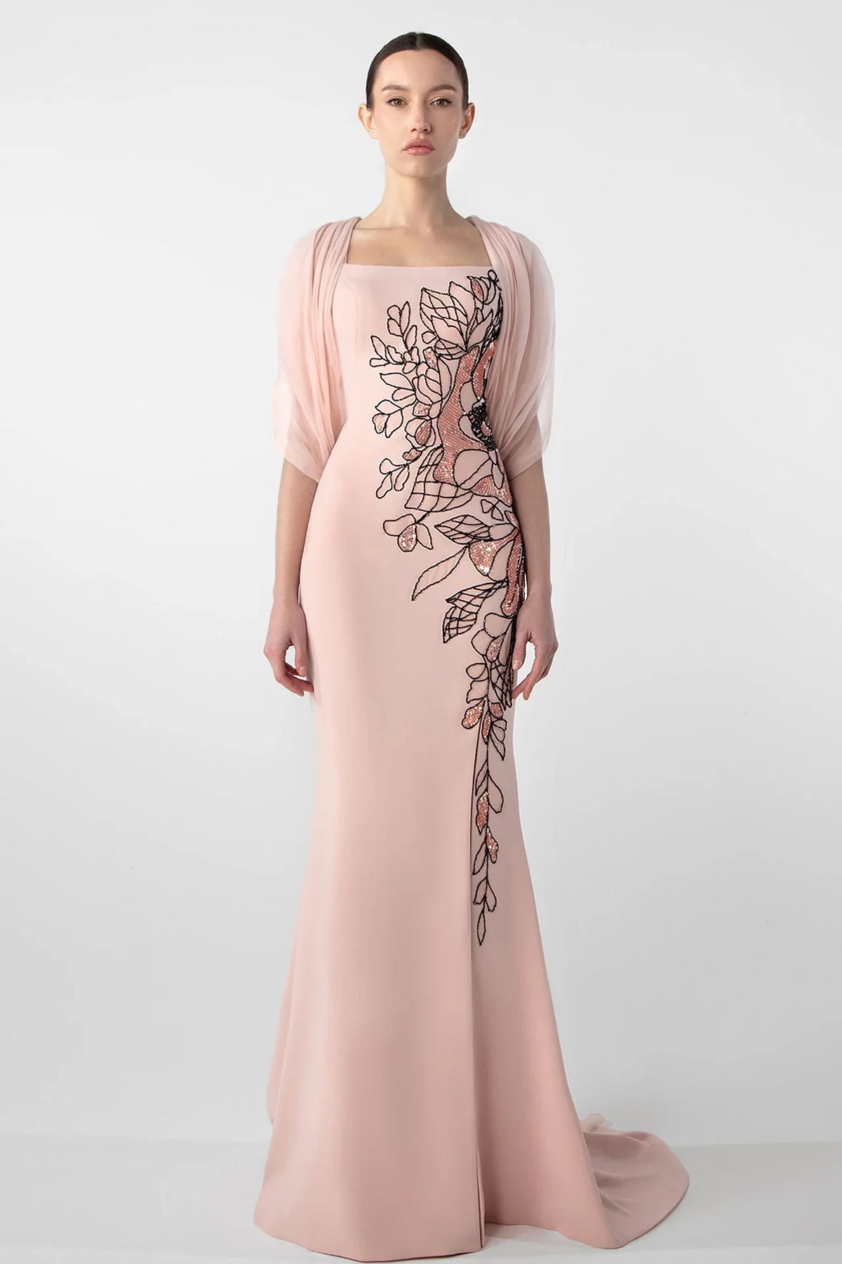 Embroidered-Crepe Gown