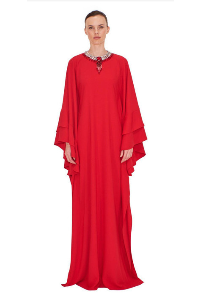Long Flutter Sleeve Crepe Kaftan