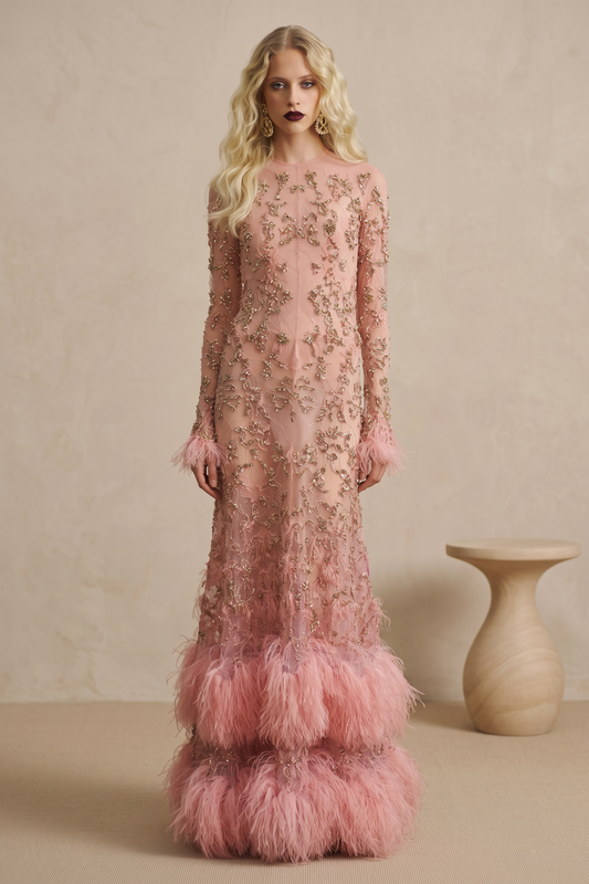Feather Hem Gown