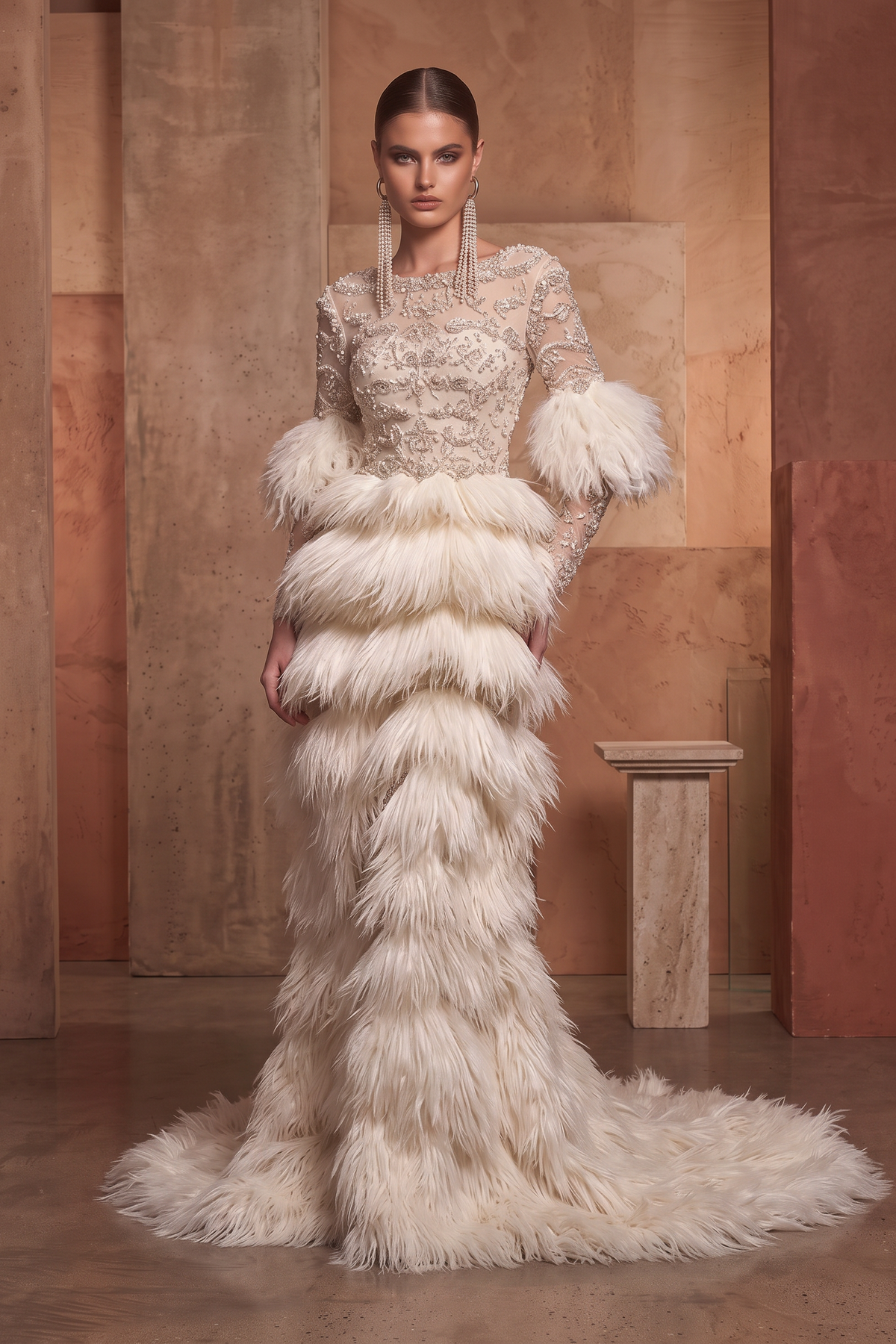 Tiered Feathered Gown