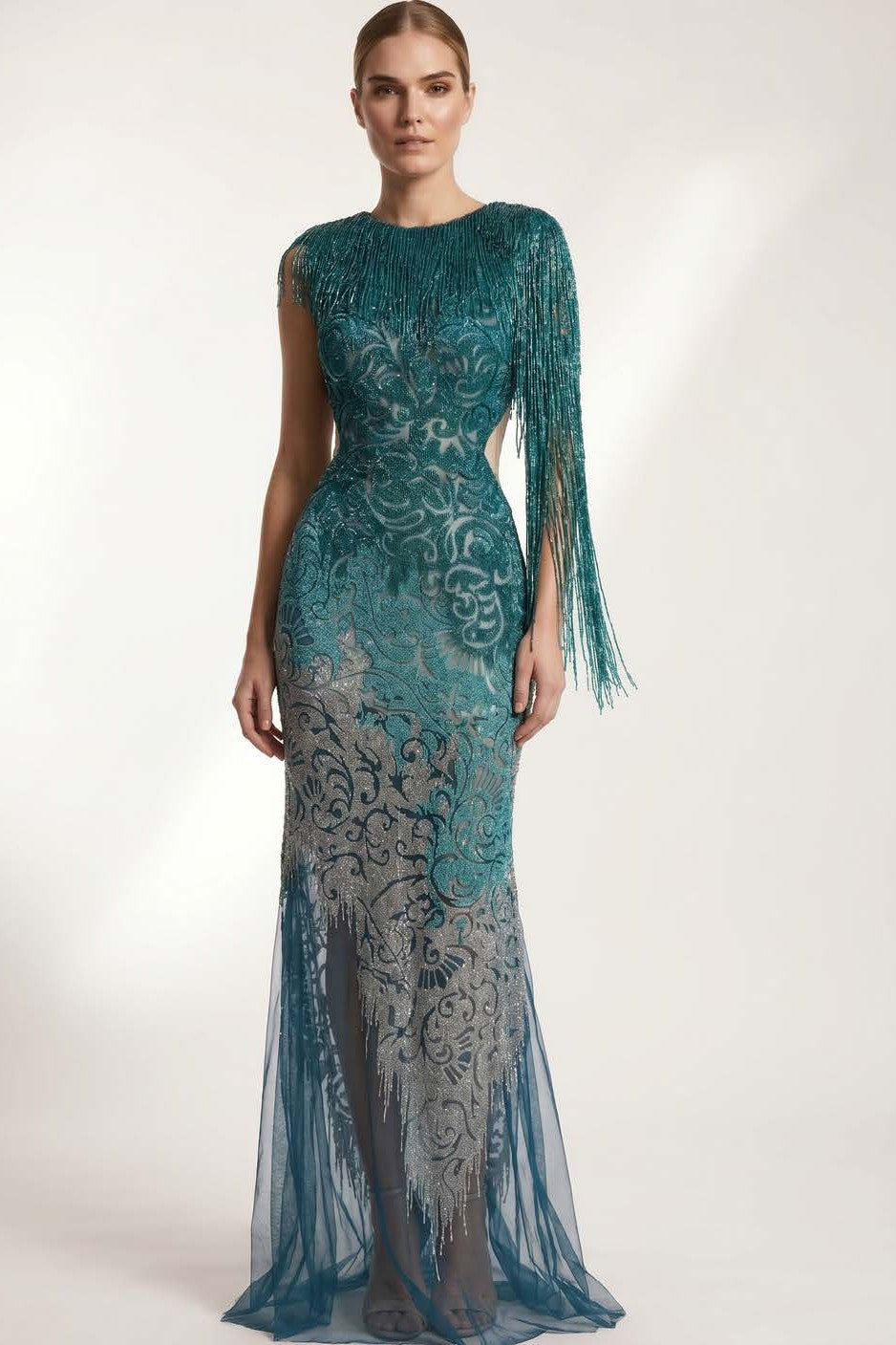 Beaded Fringe Gown