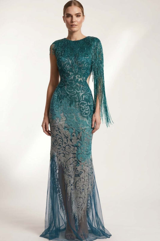 Beaded Fringe Gown