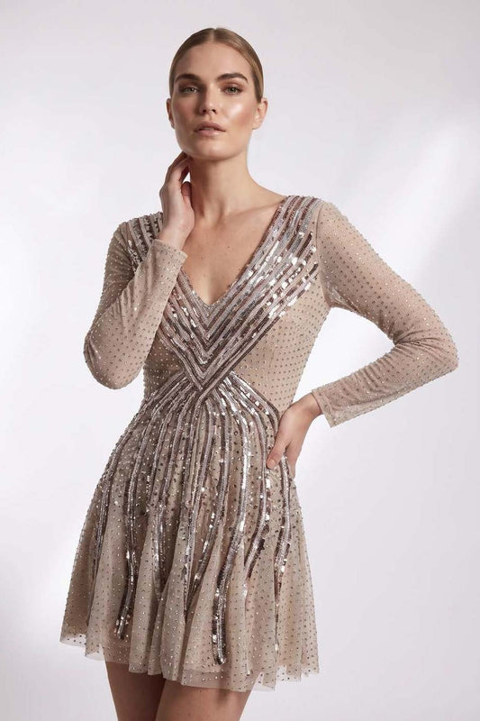 V-Neck Sequin Mini Dress