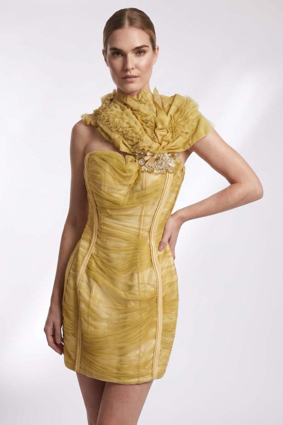 Ruffled Collar Wrap Mini Dress