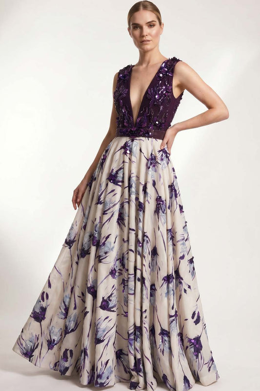 Printed A-Line Gown