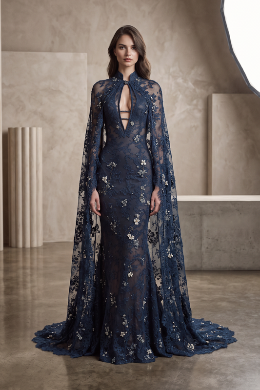 Key-Hole Illusion Sleeve Gown