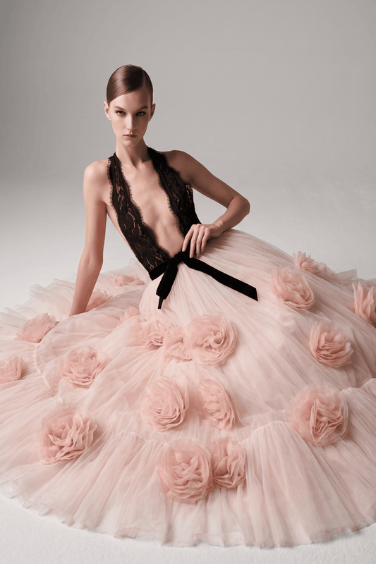Lace Halter-Neck Floral Gown