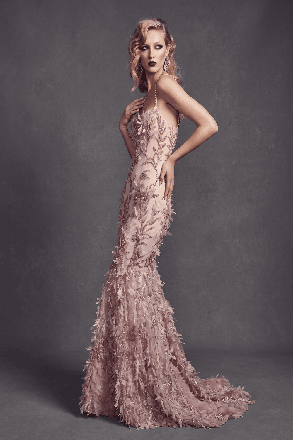 Blush Feather Mermaid Gown