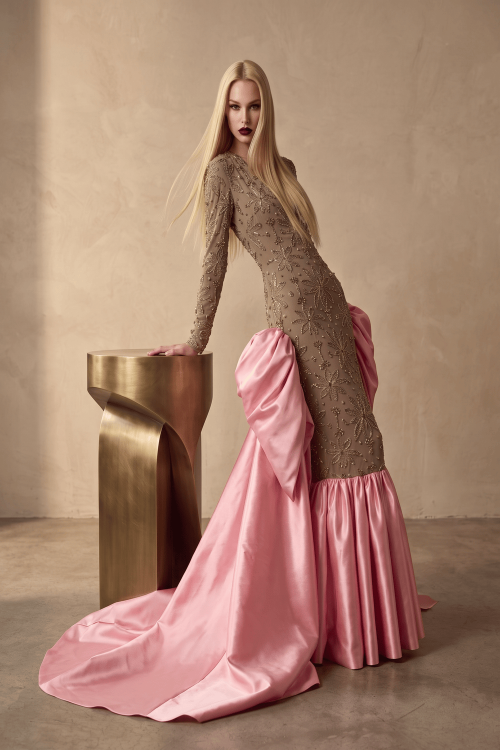 Long Sleeve V-Neck Gown
