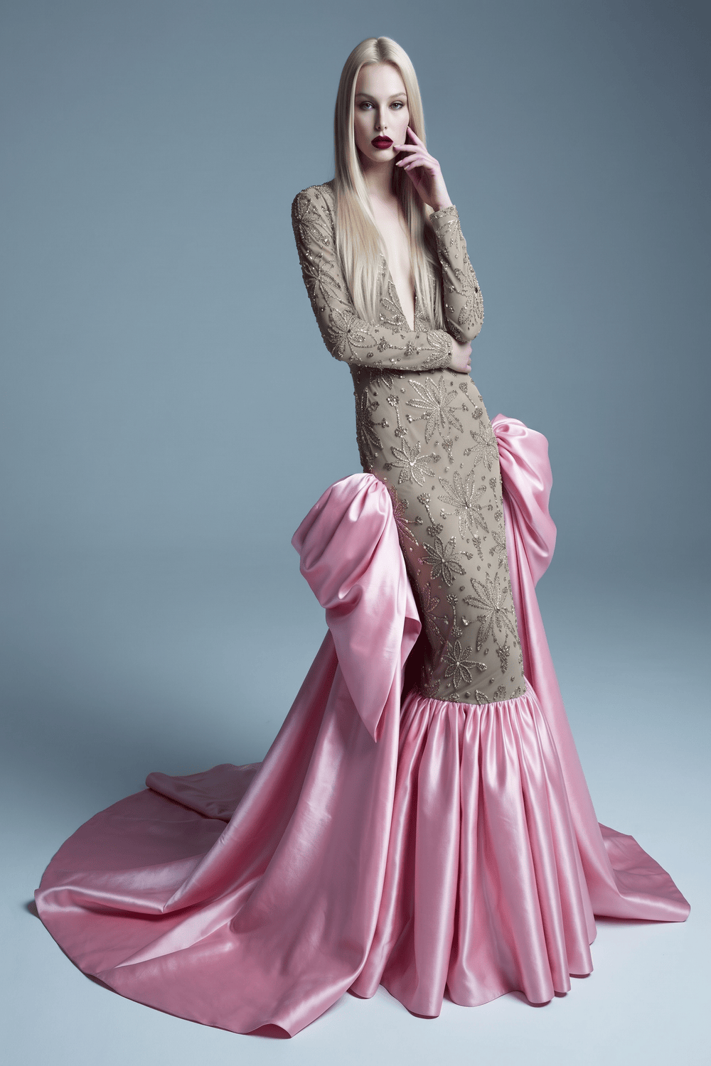 Long Sleeve V-Neck Gown